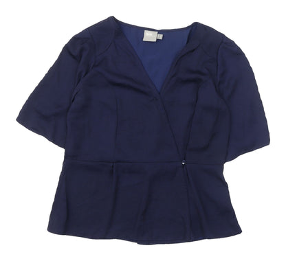 Additional front view of ASOS Women's Blue Wrap Blouse V-Neck UK 10