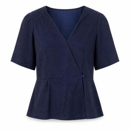 Front view of ASOS Women's Blue Wrap Blouse V-Neck UK 10