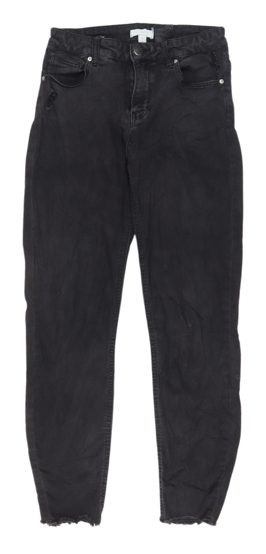 H&M Women's Black Skinny Jeans UK 12 Distressed Style