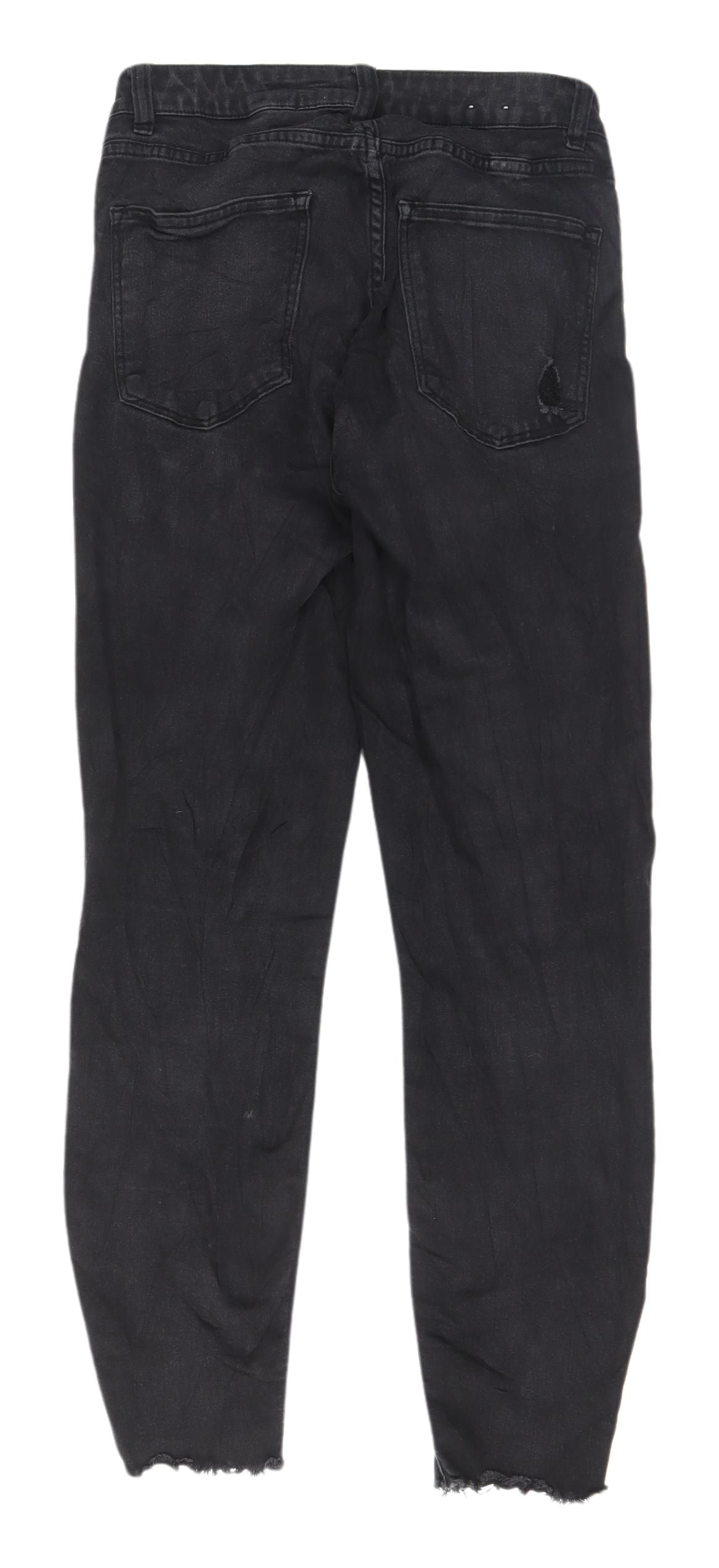 H&M Women's Black Skinny Jeans UK 12 Distressed Style