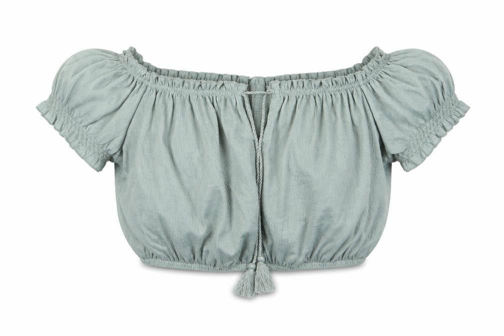 H&M Women's Green Cropped Blouse, Size S, Off Shoulder