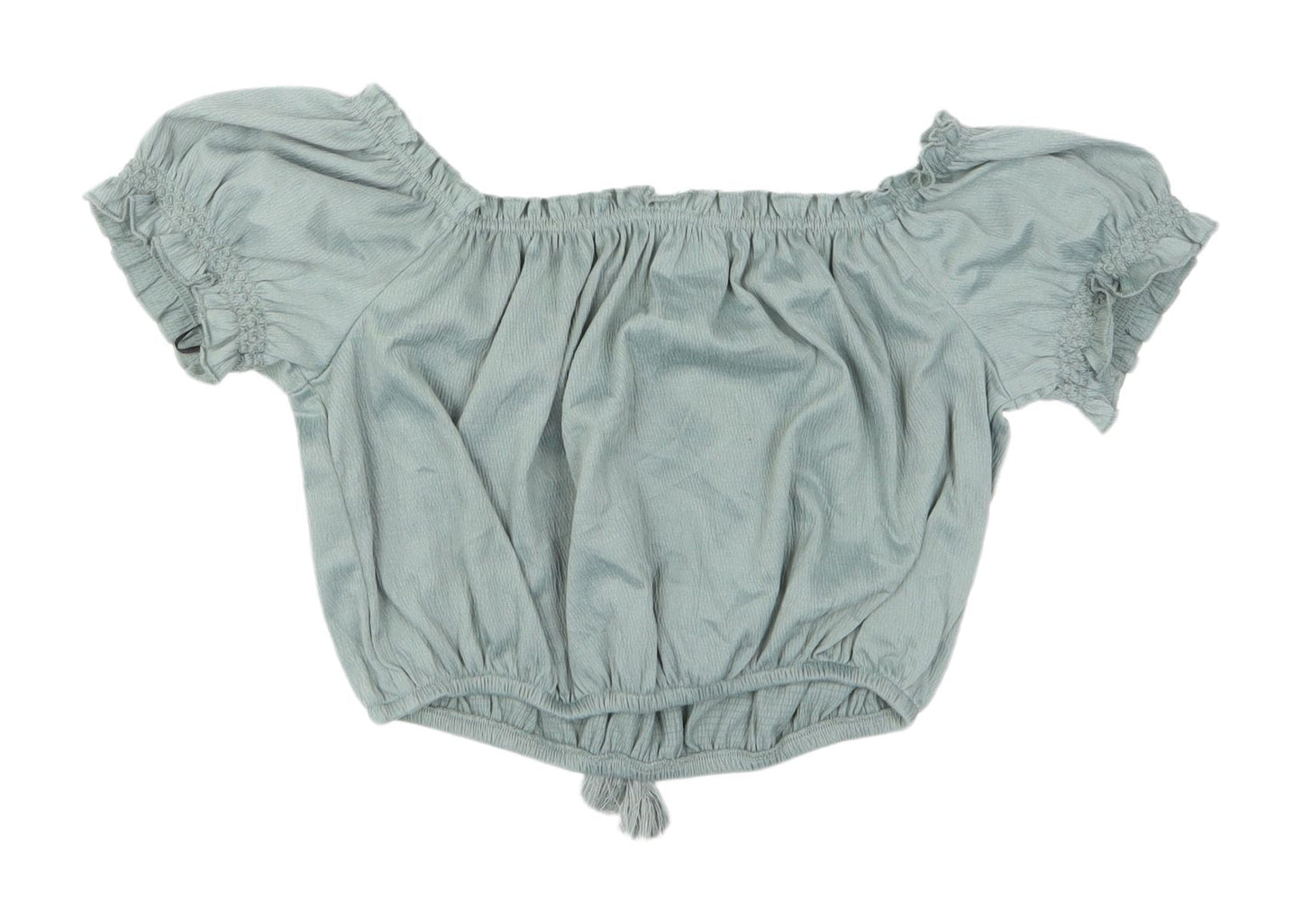 H&M Women's Green Cropped Blouse, Size S, Off Shoulder