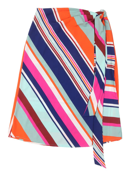 Additional front view of V by Very Multicoloured Striped Wrap Skirt, size 14