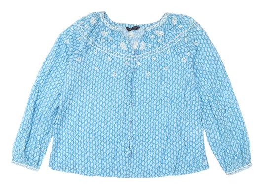 Marks & Spencer Blue Embroidered Blouse, Size 6