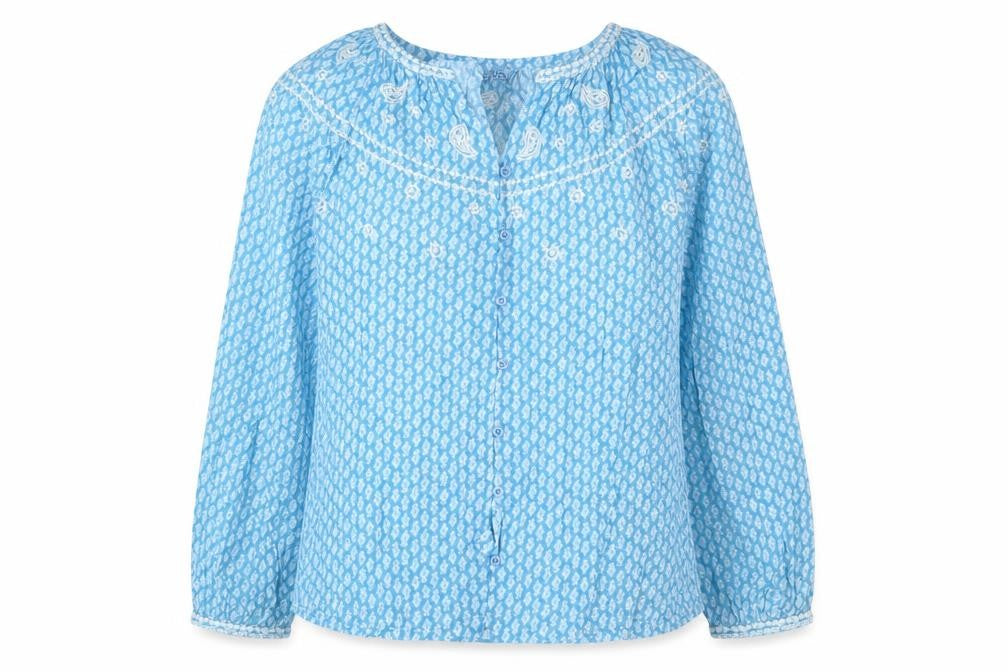 Marks & Spencer Blue Embroidered Blouse, Size 6