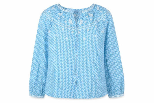 Marks & Spencer Blue Embroidered Blouse, Size 6