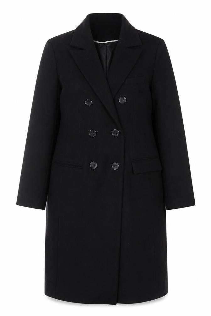 London Eye Women's Black Double-Breasted Overcoat Size 12
