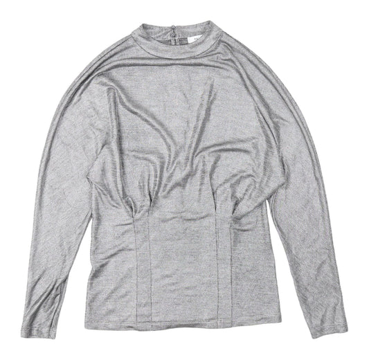 Reiss Women's Grey XS High Neck Long Sleeve Top