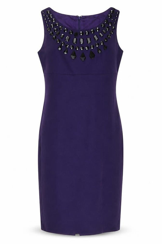 Oasis Purple Sleeveless Beaded Sheath Dress - Size 10