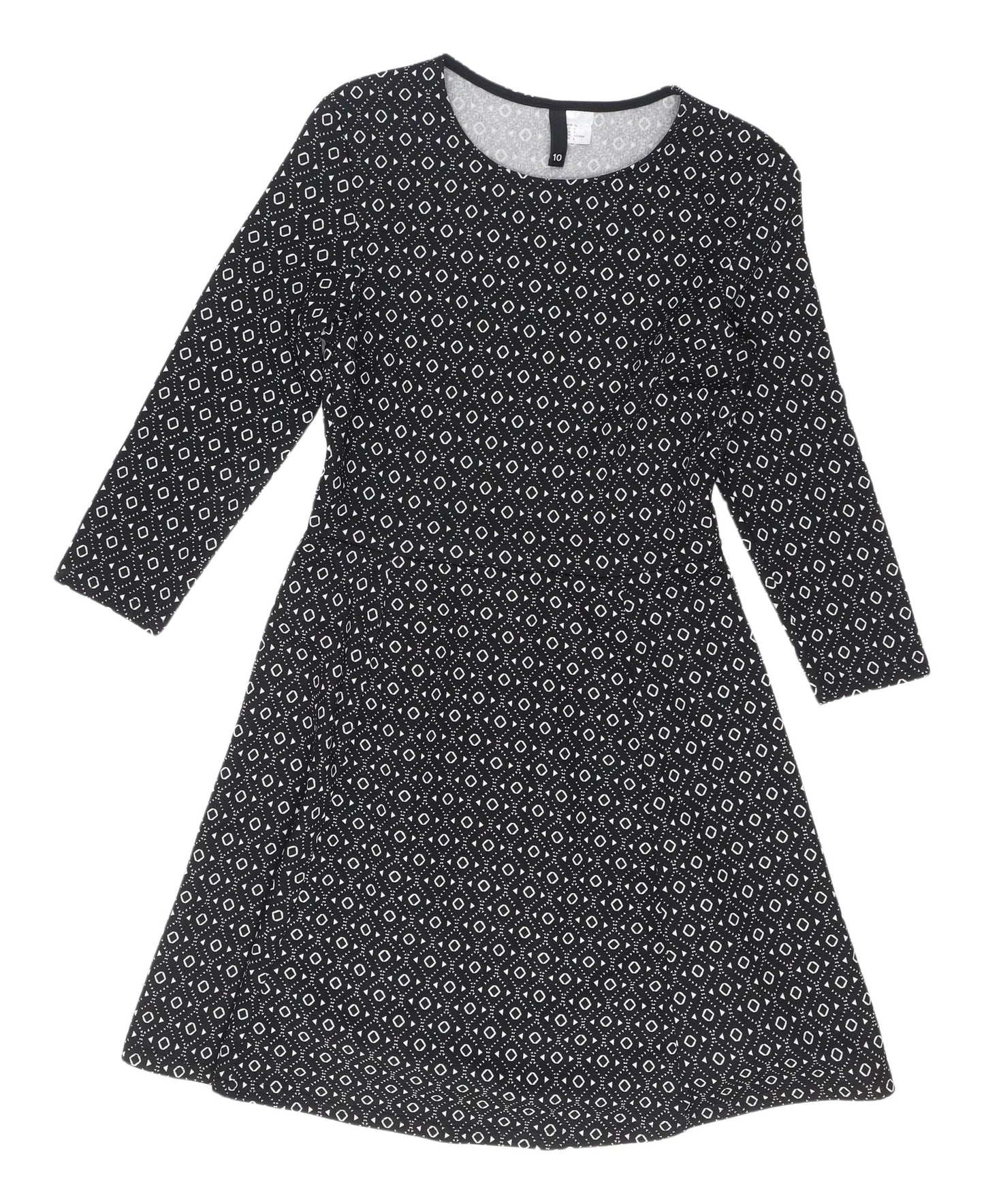 H&M Women's Black Geometric A-Line Dress Size 8