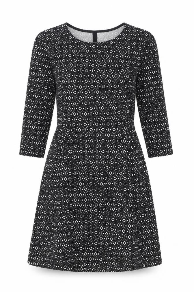 H&M Women's Black Geometric A-Line Dress Size 8