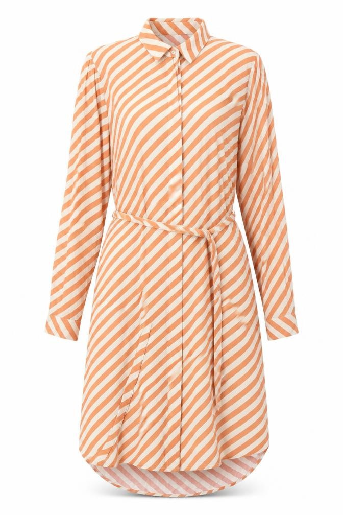 ICHI Women's Orange Stripe Shirt Dress Size S