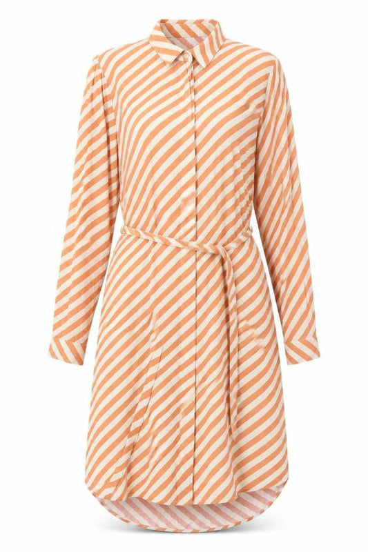 ICHI Women's Orange Stripe Shirt Dress Size S
