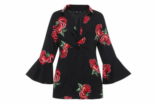Front view of Missguided Women's Black Floral Dress, size 12