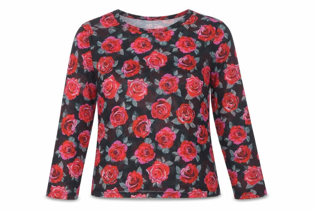 H&M Women's Floral Mesh Long Sleeve Blouse L