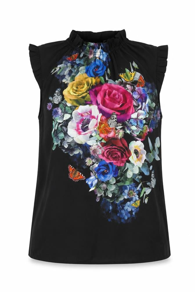 Oasis Women's Black Floral Tunic Blouse UK 6