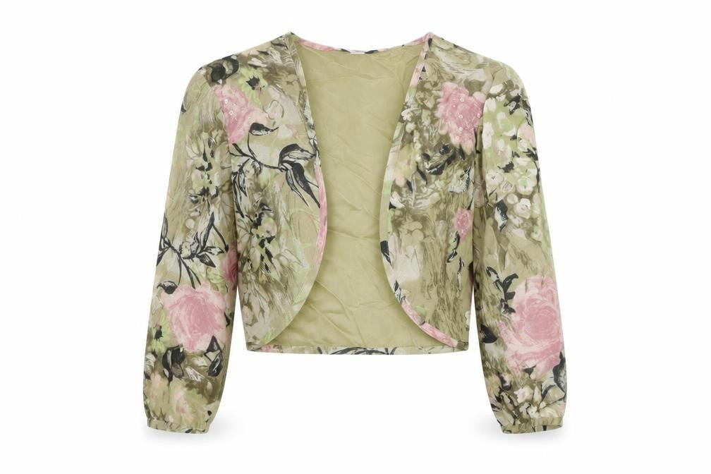 Peter Martin Floral Cropped Blouse, Green, 10, Women's