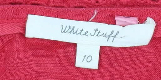 White Stuff Women's Red Crochet Short Sleeve Blouse