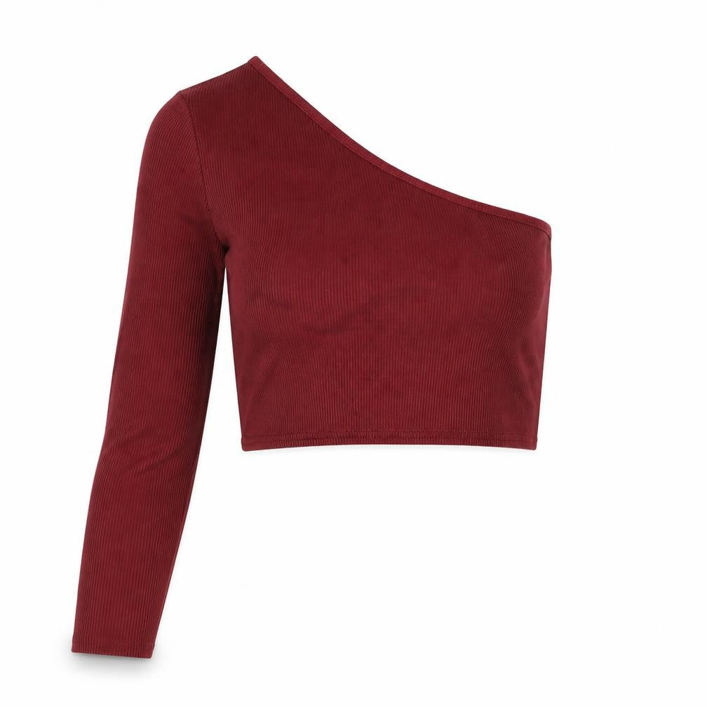Boohoo Women Red Cropped One Shoulder Blouse Size 8
