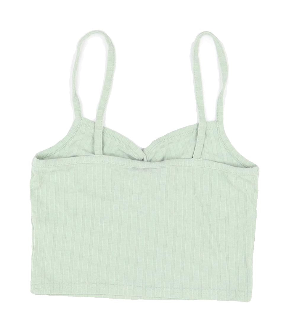 Topshop Women's Green Cropped Tank, Size 8, Button Accent