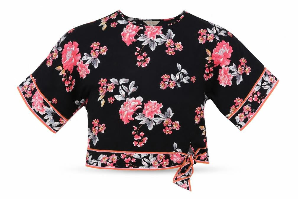 Dorothy Perkins Women's Black Floral Cropped Blouse