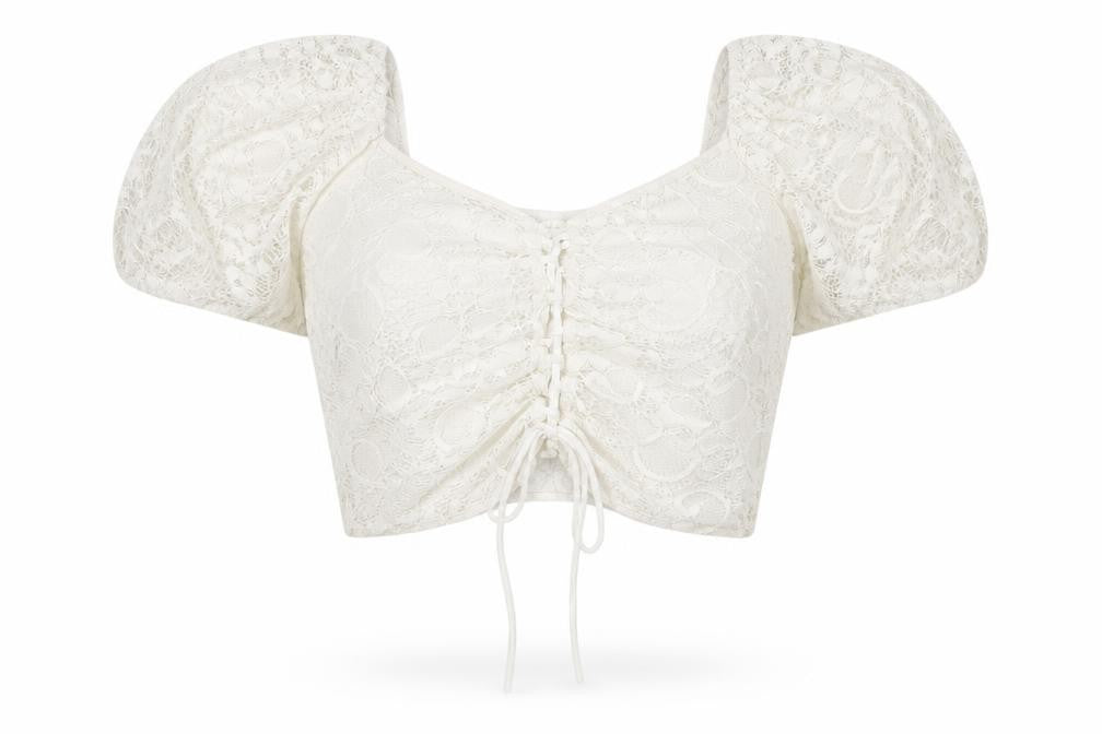 Topshop Women's White Lace Cropped Blouse UK 12
