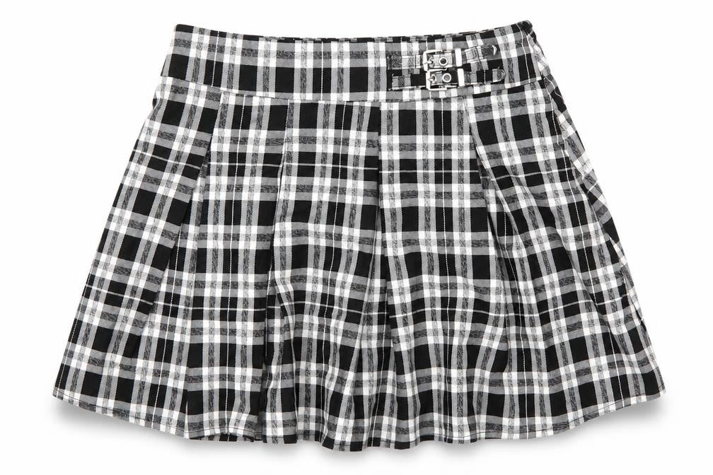 New Look Girls Black Plaid Pleated Skirt, Size 12 Years