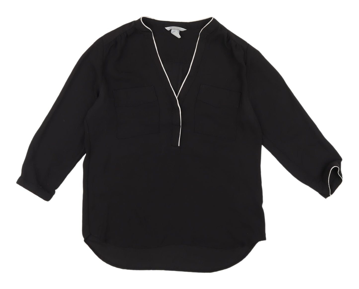 H&M Women's Black V-Neck Blouse - UK 10, 3/4 Sleeve