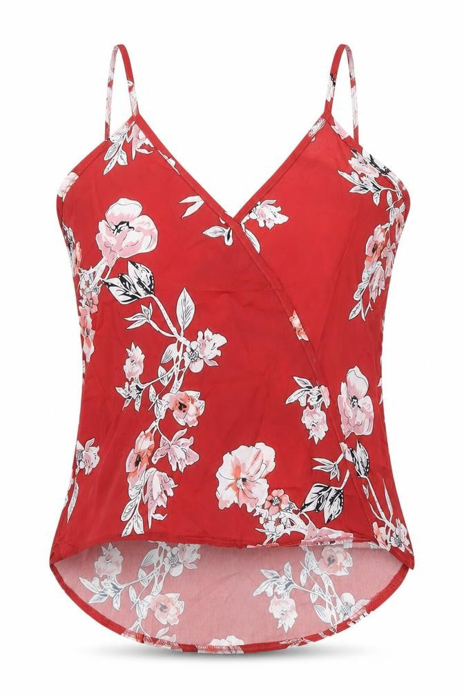 Yoins Women's Red Floral Wrap Tank Top - Size S