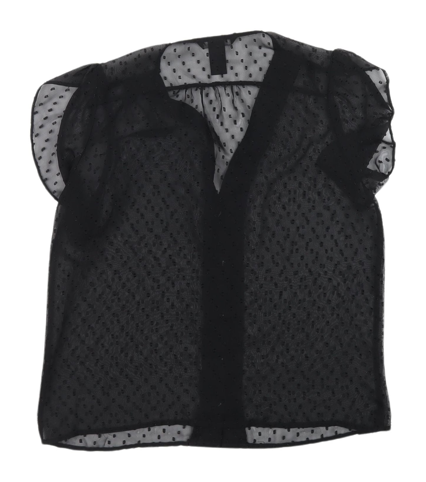 H&M Black Polka Dot Sheer Blouse, Size 10, V-Neck