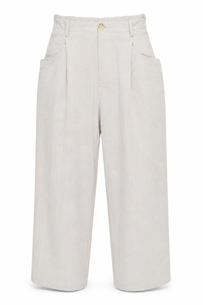 Zara Women's Ivory Pleated Trousers M Belted