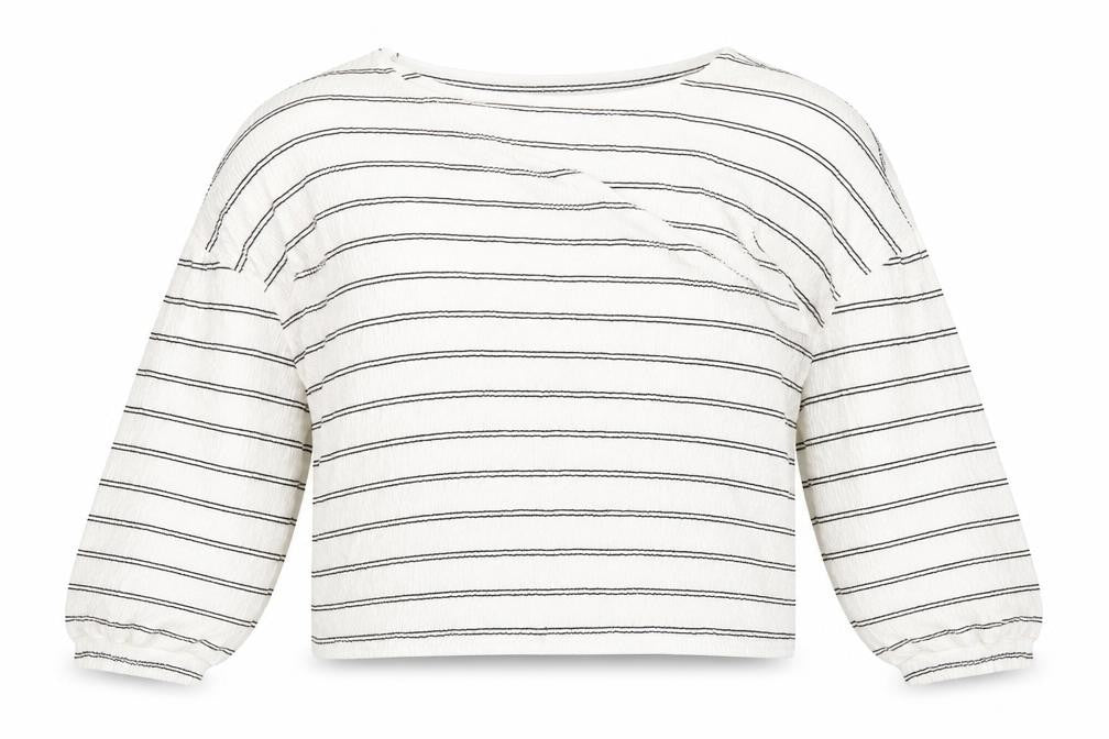 French Connection Women's White Striped Cropped Blouse XS