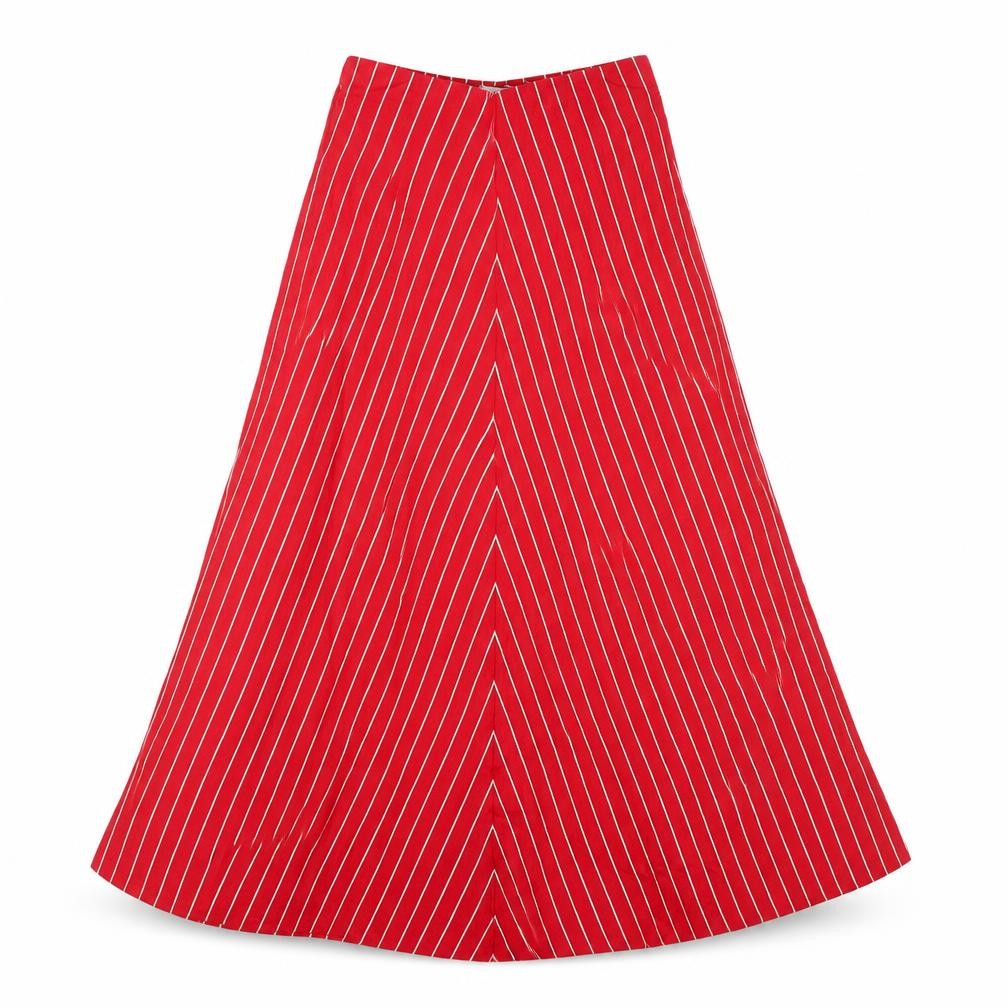 MNG Basics Women's Red Striped Flare Midi Skirt S