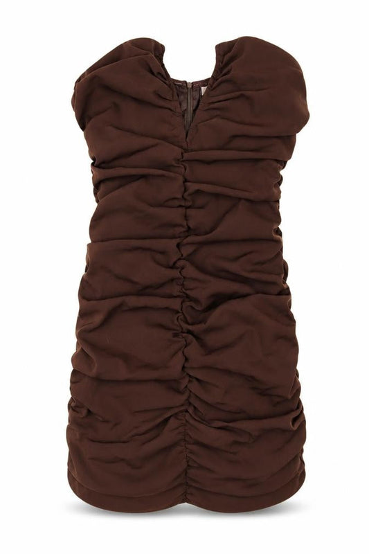 MISSPAP Brown Ruched Strapless Dress, Size 10