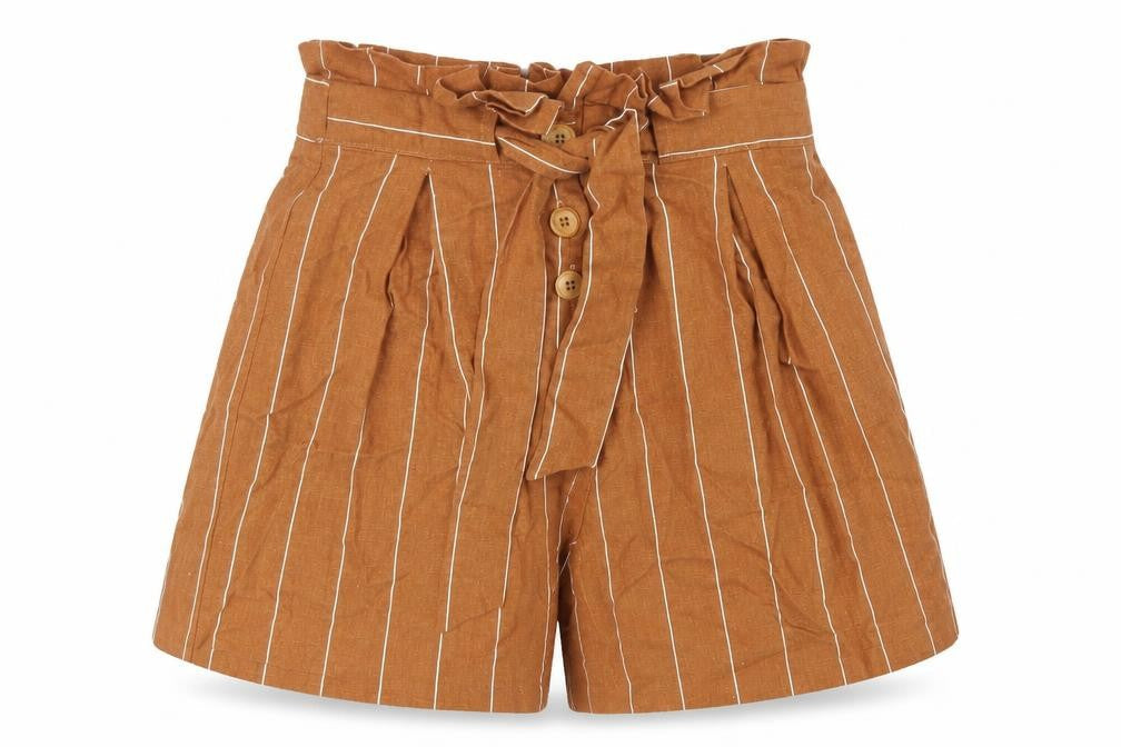 Miss Selfridge Women's Brown Striped Paperbag Shorts