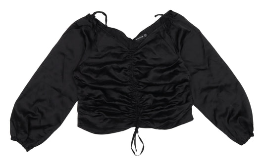PrettyLittleThing Black Blouse V-Neck Size 14 Women