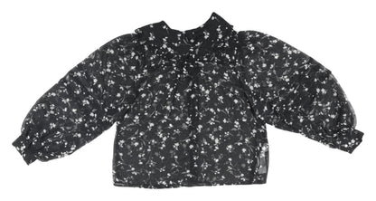 Mango Women's Black Floral Blouse, Size 12, Collared Chiffon