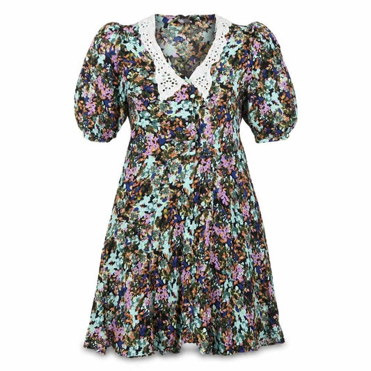 CREP Women's Floral Puff Sleeve Fit & Flare Dress L