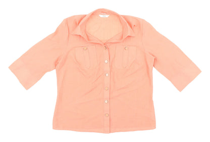 Marks & Spencer Women's Orange Button-Up Shirt, Size 14