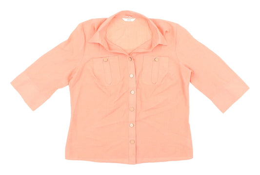 Marks & Spencer Women's Orange Button-Up Shirt, Size 14