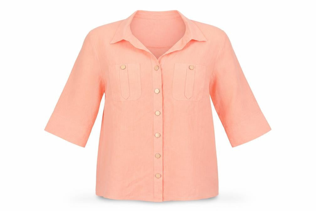 Marks & Spencer Women's Orange Button-Up Shirt, Size 14