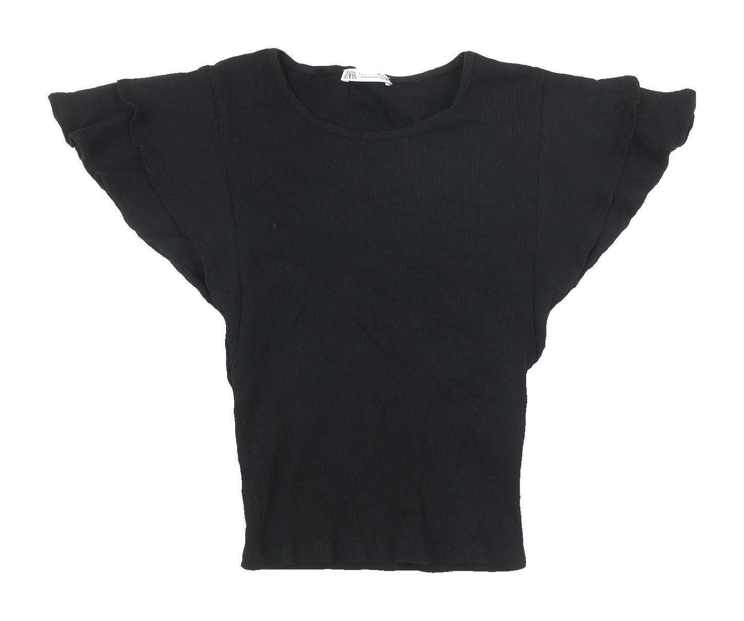 Zara Women's Black Flutter Sleeve Knit T-Shirt Size S
