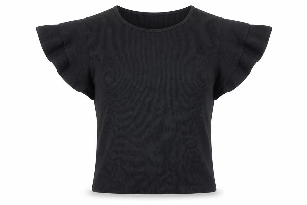 Zara Women's Black Flutter Sleeve Knit T-Shirt Size S