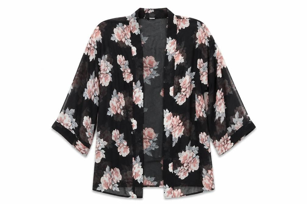 Divided Women's Black Floral Kimono Blouse - Size S