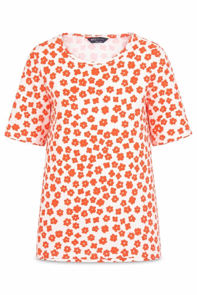 Marks & Spencer Women's Red Floral T-Shirt Size 10