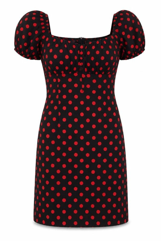 Naanaa Women's Black Polka Dot Puff Sleeve Dress, Size 12