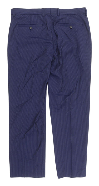 Marks & Spencer Men's Blue Striped Dress Pants 34