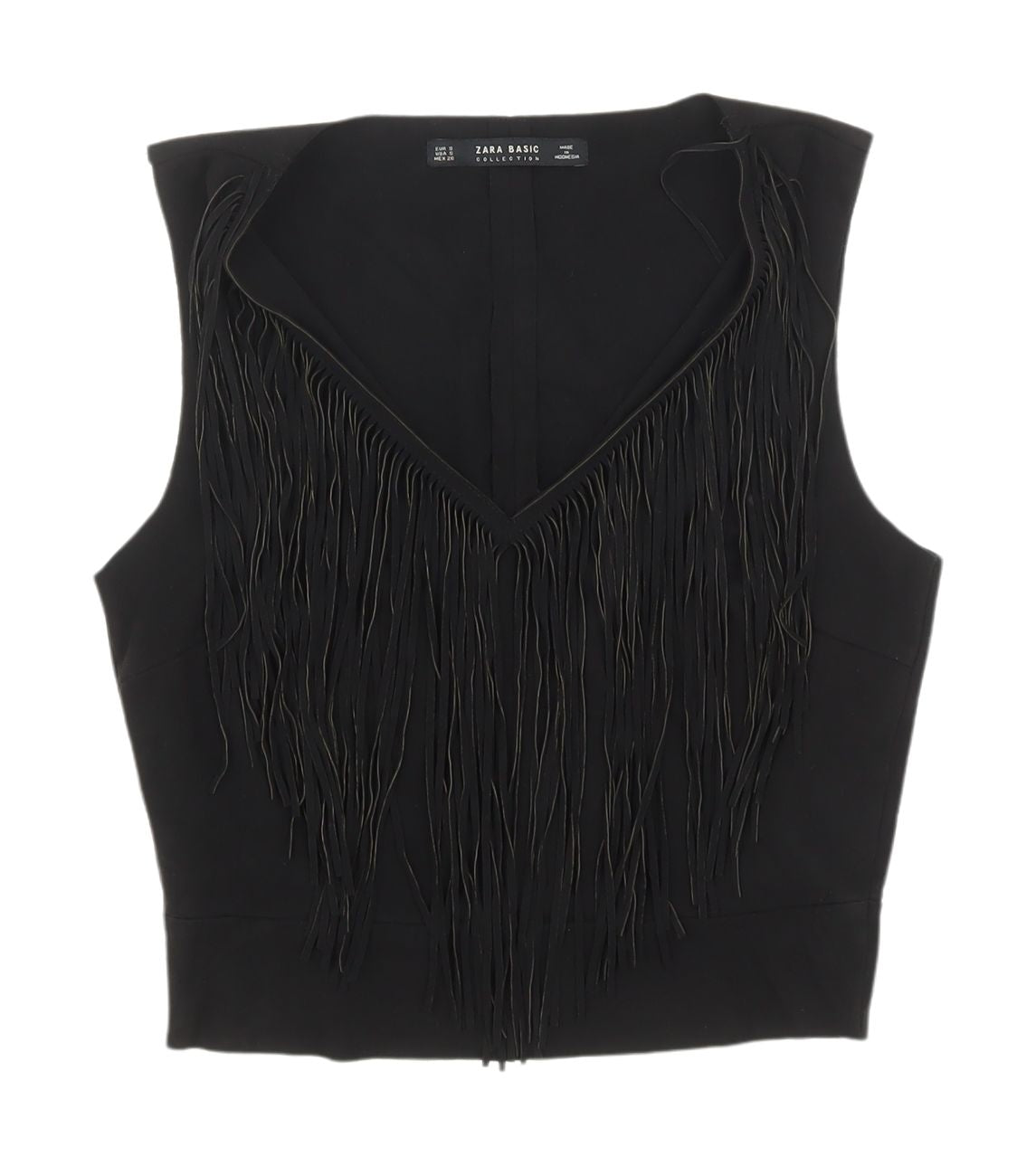 Zara Women's Black Fringe V-Neck Tank Top, Size S, Casual Chic