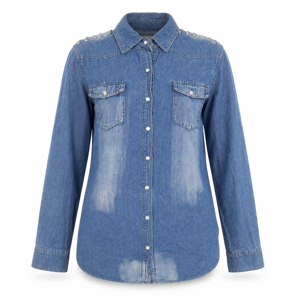Jovonnista Womens Blue Denim Button-Up Shirt Size 12
