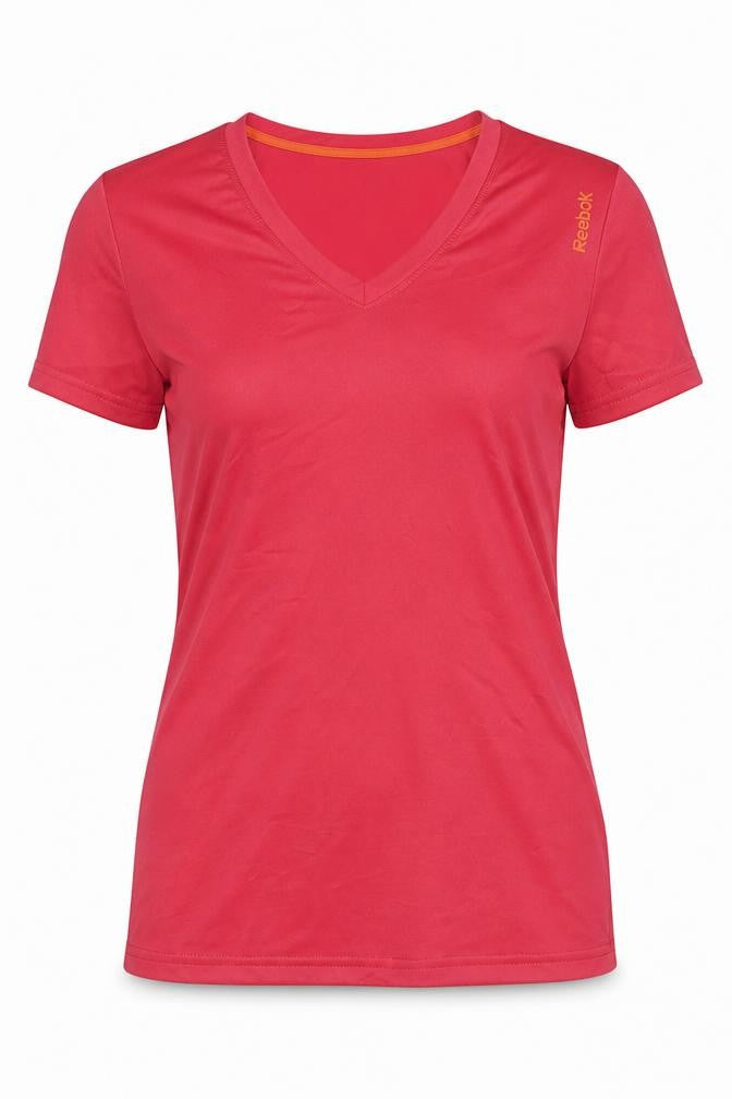 Reebok Women's Red V-Neck Athletic T-Shirt - Small